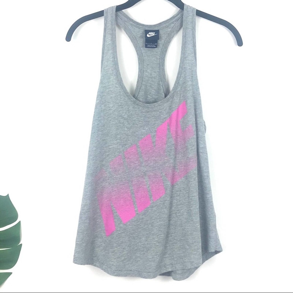 Nike Grey Pink Logo Graphic Workout Racerback Tank